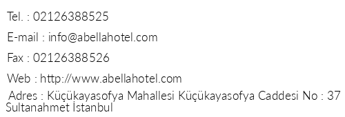 Abella Hotel telefon numaralar, faks, e-mail, posta adresi ve iletiim bilgileri